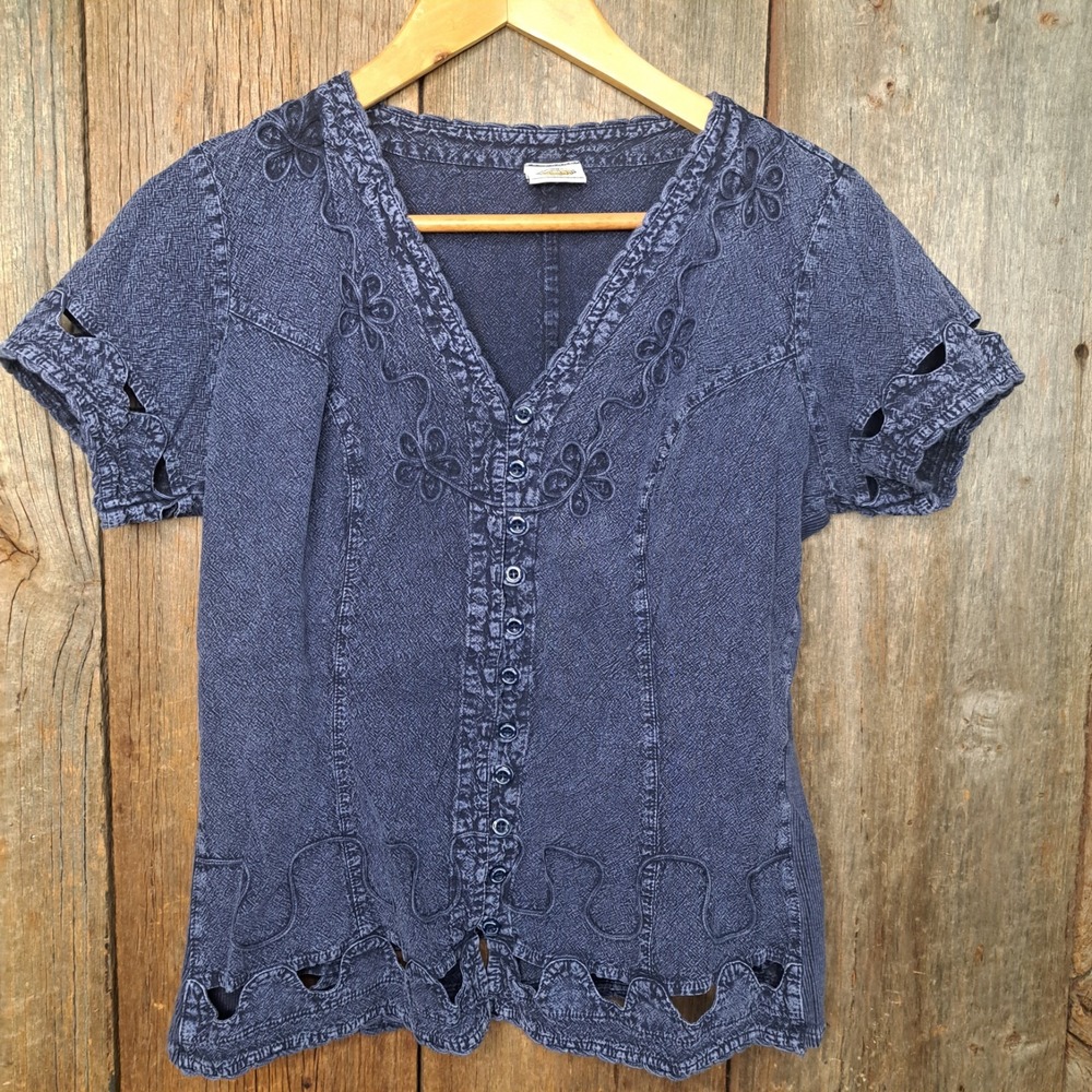 Cottagecore Prairie French LA Cotonnière Denim Cotton Vintage Women's 4-6 Top